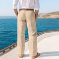 thumbnail image 4 of Domuza Mens Linen Pants Casual Fashion Straight Leg Pleated Dress Trousers Spring Summer Lightweight Relaxed Fit Beach Pants with Pockets Khaki M, 4 of 5