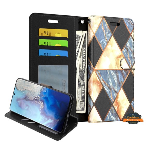 Xpression Case for Samsung Galaxy A12 5G Wallet Marble Pattern Design PU Leather Wallet with Credit Cards Holder & Stand Feature Flip Pouch Phone Cover [Black]