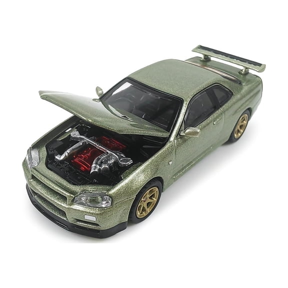 Paudi Nissan GT-R R34 2000 Green Color Diecast Model Miniature Toy Car Play Vehicle