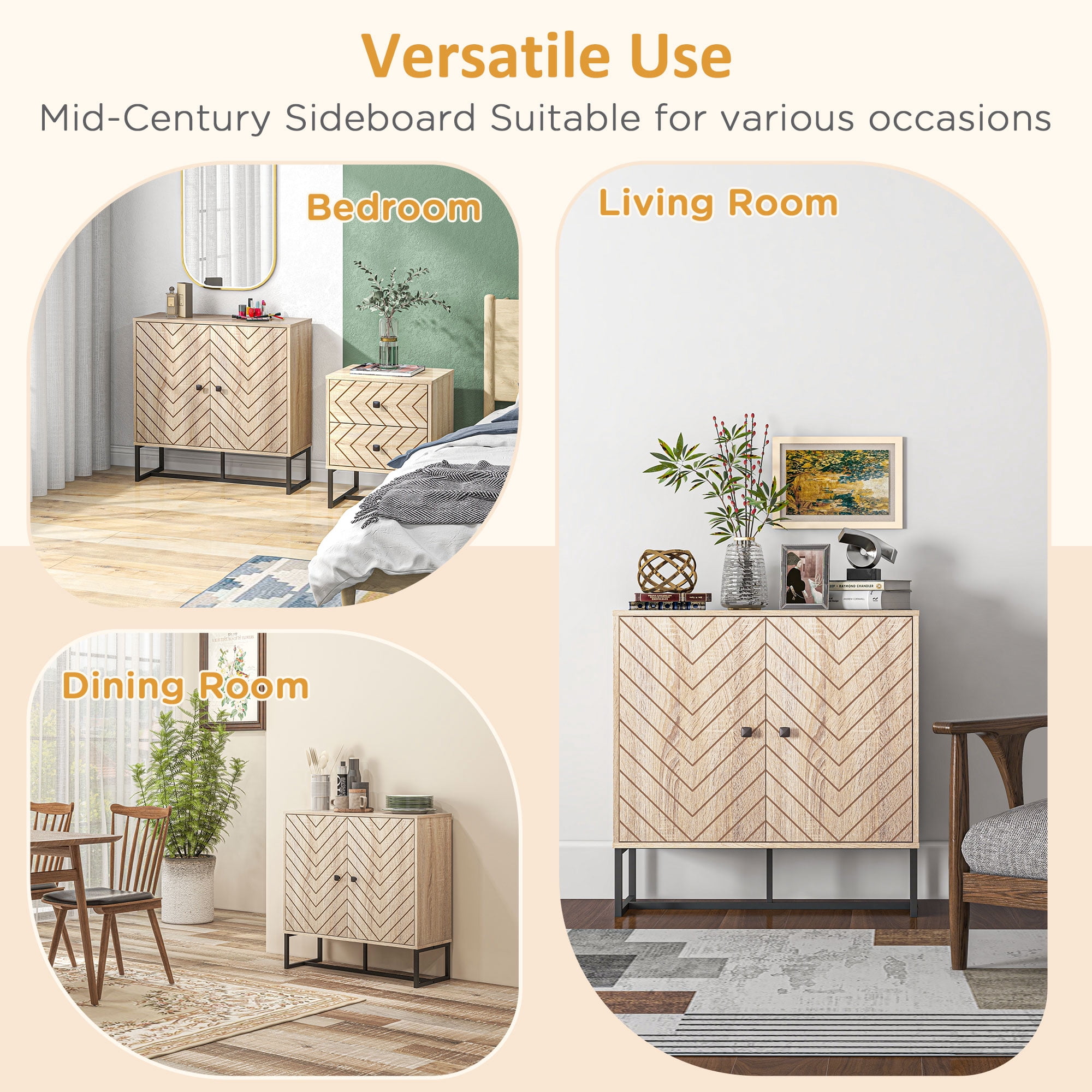 HOQBN 2‑Tier Storage Cabinet with Sturdy Steel Frame, Practical Handles and Decorative Tabletop, Unique Stylish Storage Unit for Living Room Bedroom Entryway