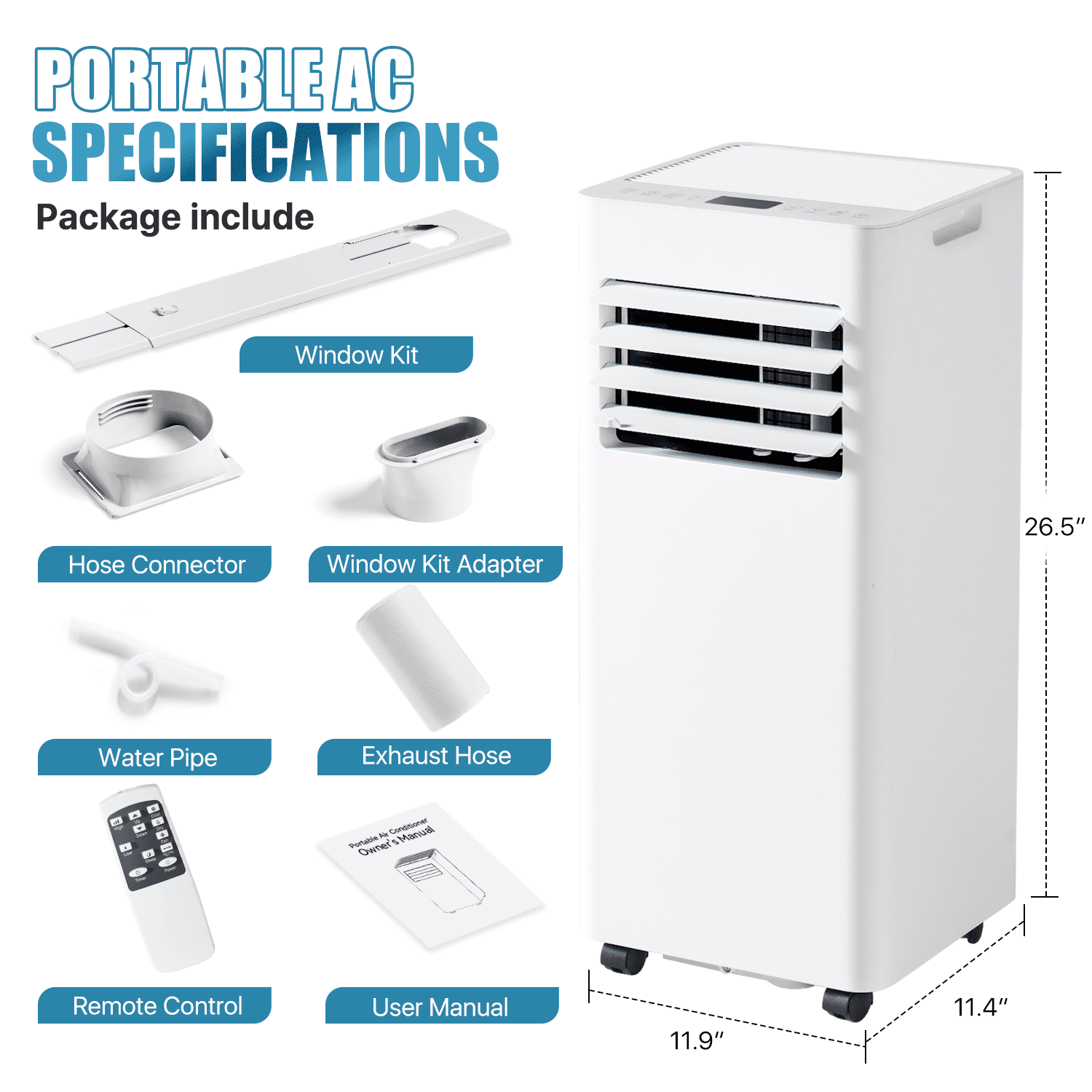 Dateyes 10000 BTU Portable Air Conditioners, 5-1 Standing Smart Cooling AC with Remote Control, Cooling, Heating， Dehumidifier and Fan, Automatic Unit for Bedroom, Portable AC for Room Indoors