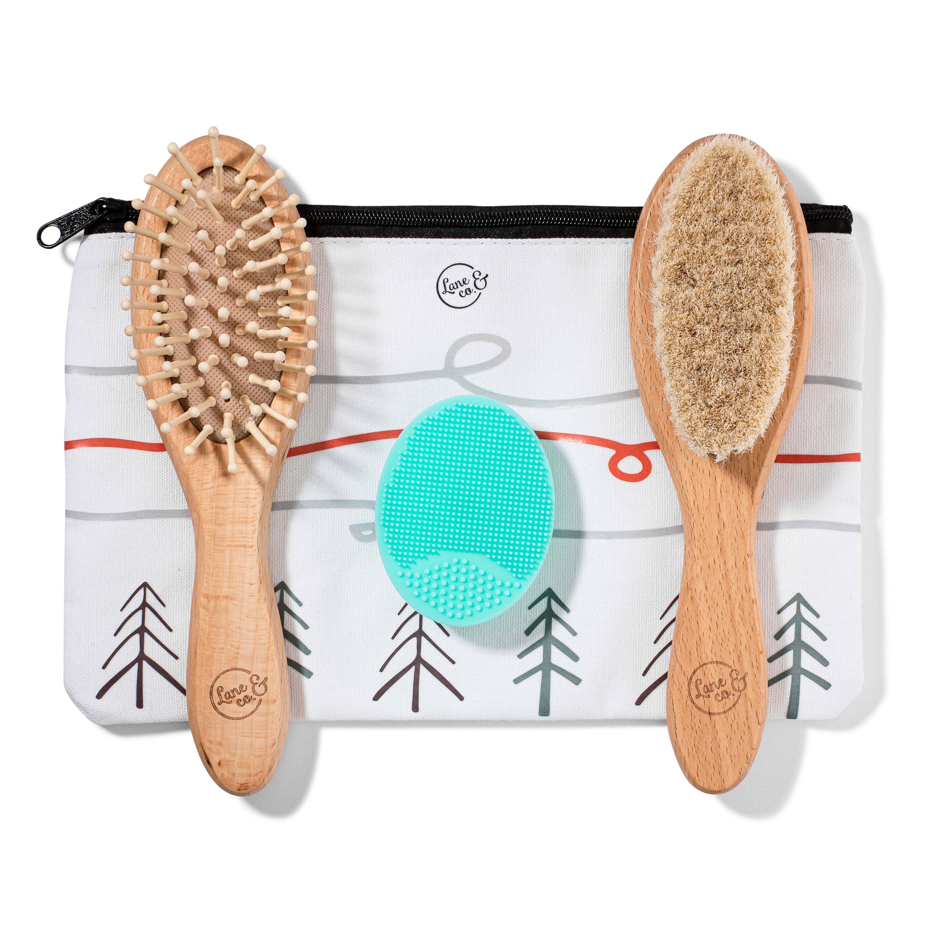 Lane & Co Premium Wooden Hair Brush + Silicone Cradle Cap Brush Kit for Infants & Kids, Great Baby Registry Gift