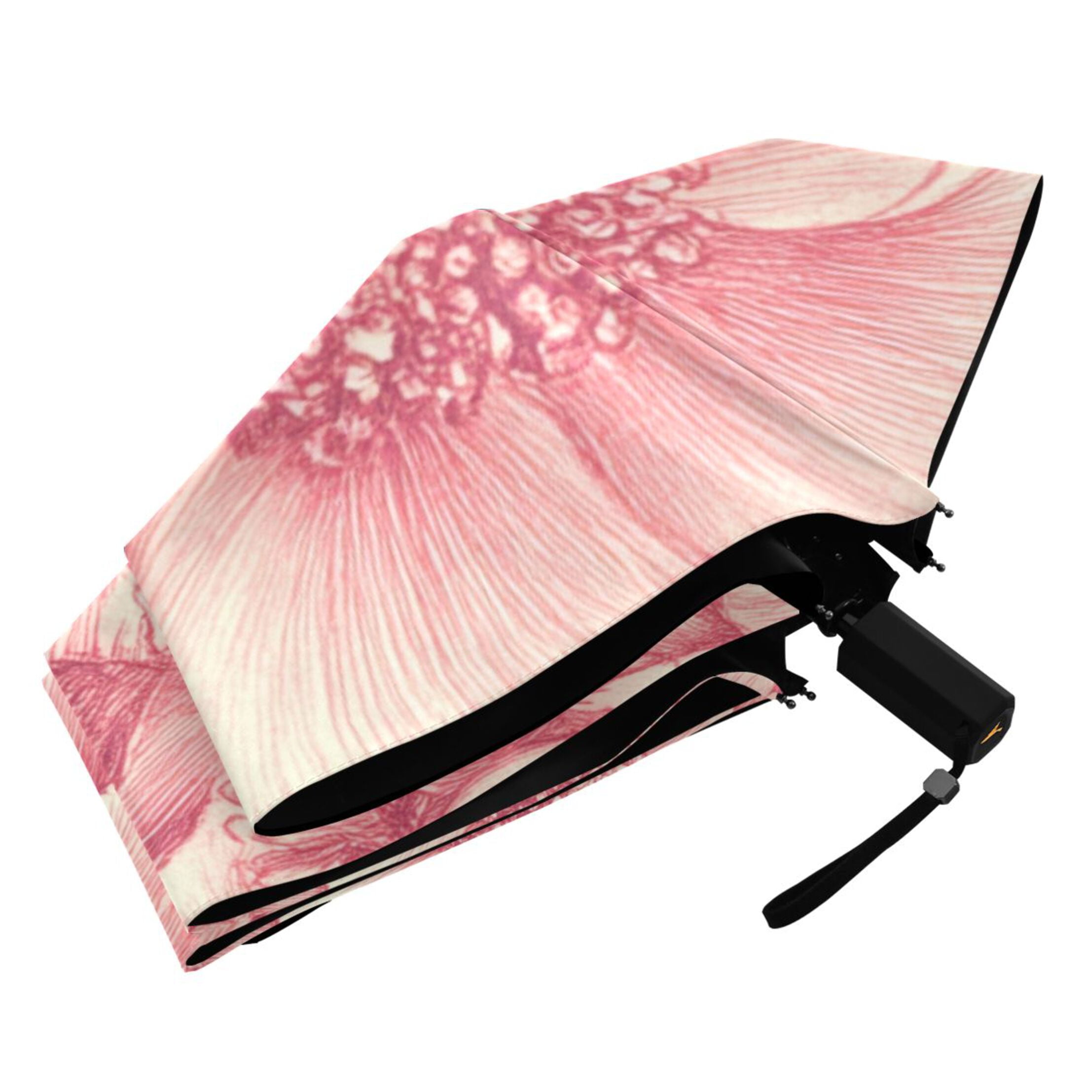 Pink Peonies Elegant All Weather Umbrella Triple Folding Parasol 6 Ribs UV Protection Portable