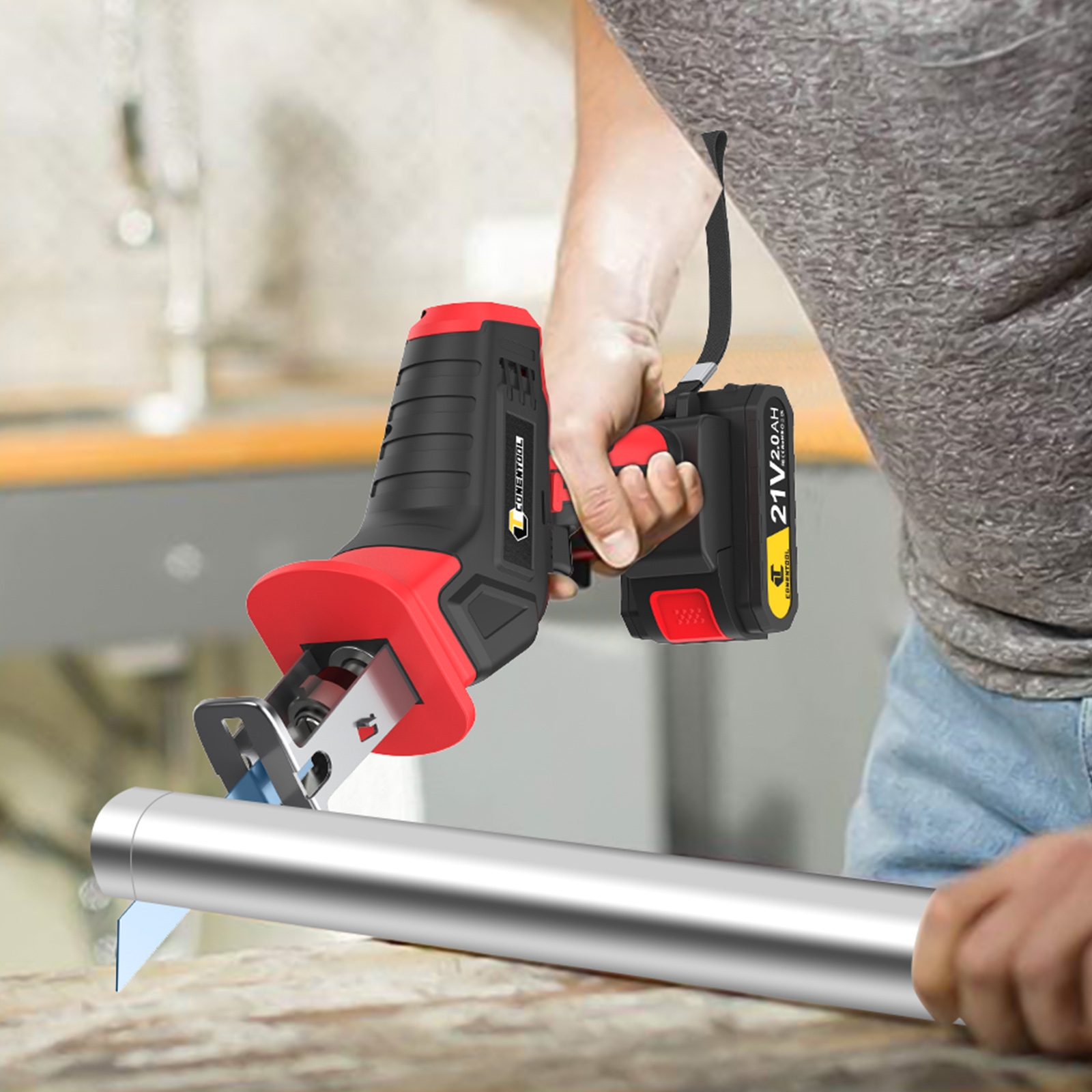 Conentool 21V Cordless Reciprocating Saw -load Speed 3800rpmWith  Rechargeable Battery, Wood Saw Blade, Metal Saw Blade,Electric Hand Saw 