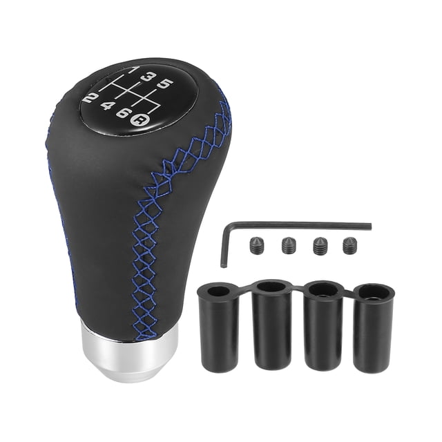 Negro Universal 6 Velocidades Coche Marchas Cambio Perilla PU Cuero Azul Puntadas
