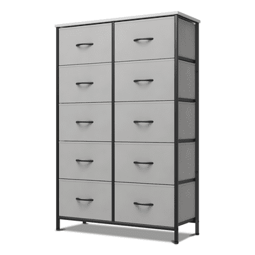 Jadona Bedroom 10 Drawer Dressers Chest of Fabric Drawers Clothing Gray Organizer Bins
