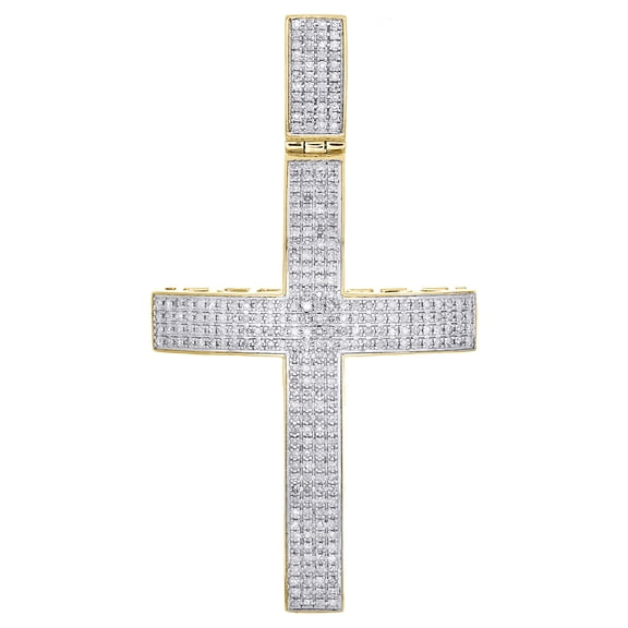 10K Yellow Gold Genuine Round Diamond Men's Domed Latin Cross Pendant 1.46 CT