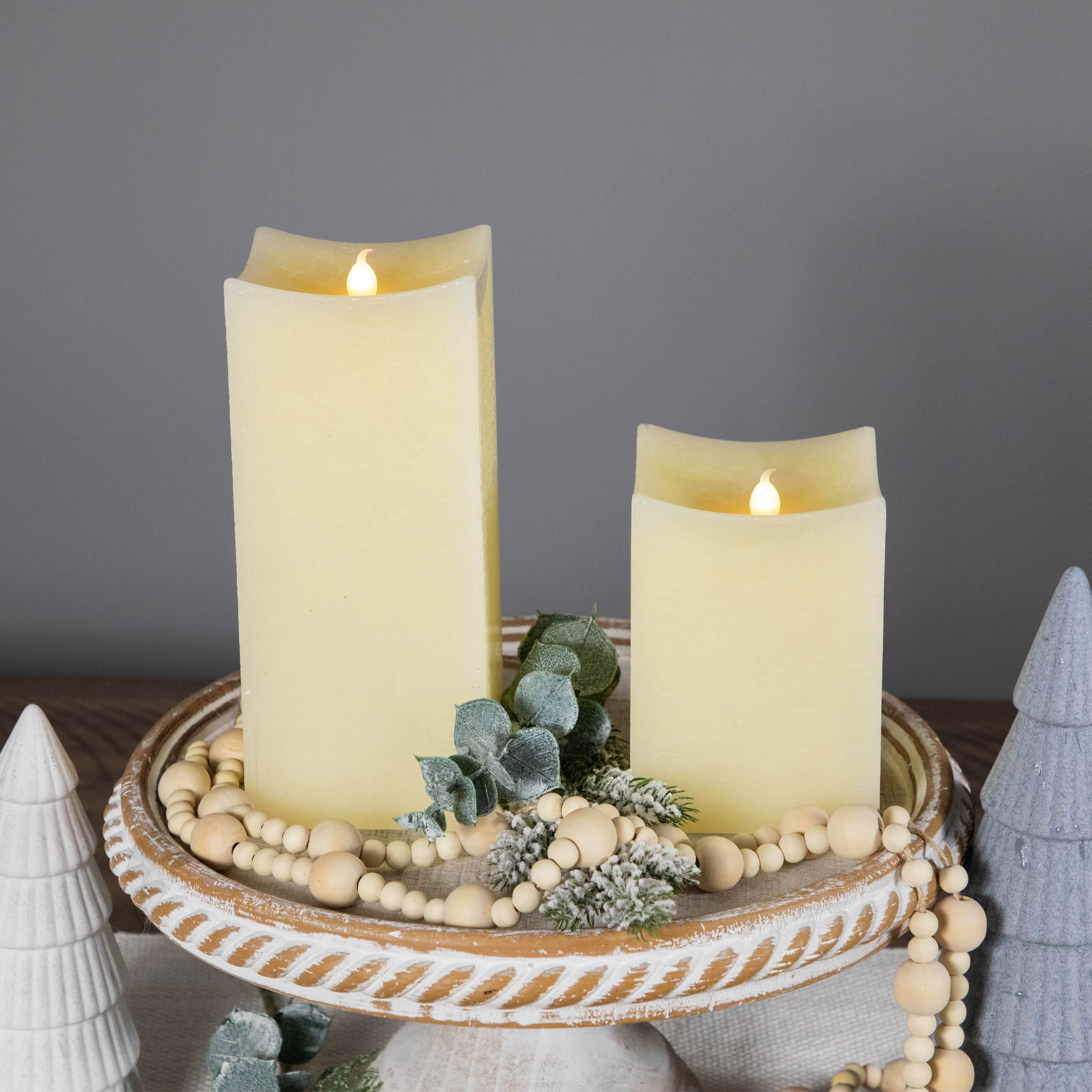 Northlight LED Flickering Flameless Wax Rectangular Candles - 8" - Cream - Set of 2