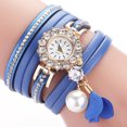 thumbnail image 5 of Reloj de cuarzo con correa de cuero de PU de moda Reloj de pulsera con diamantes de imitación para mujer (azul), 5 of 5