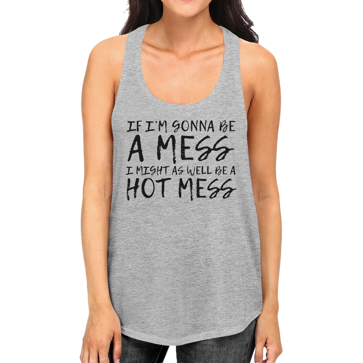 Hot Mess Womens Grey Cotton Gym Workout Tank Top Funny Gym Gifts -  