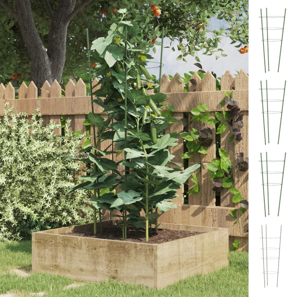vidaXL Garden Plant Supports with 4 Rings Climbing Frame 5 Pcs Green Steel