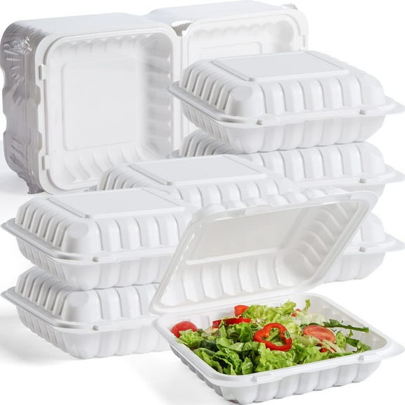 Northlight 150-Count Single Compartment Hinged White Meal Prep/Take Out Containers - 9"