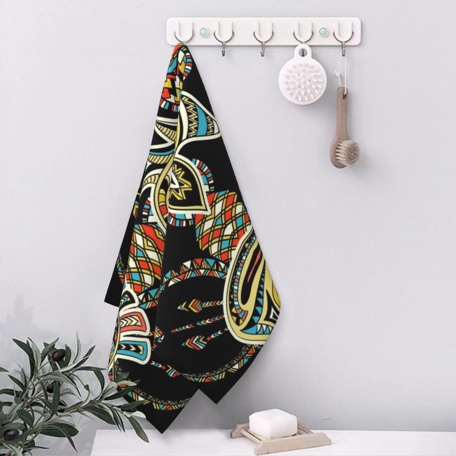 Tribal Head Geometric Ethnic 27.5" x 16" Ultra Soft Hand Towel, Face Wash Cloth for Bathroom, Gym, Travel, Pool