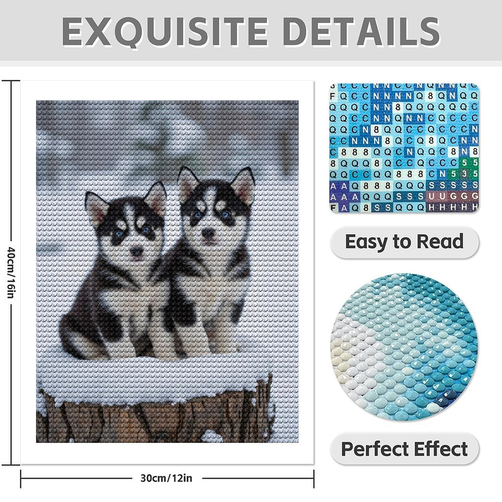 Diamond Art Kit for Adults, Husky Puppies Snowy Tree Stump Diamond Painting for Adults Beginners, DIY Diamond Art Painting Kits, 5D Diamond Painting Crafts for Home Decor 12x16 Frameless