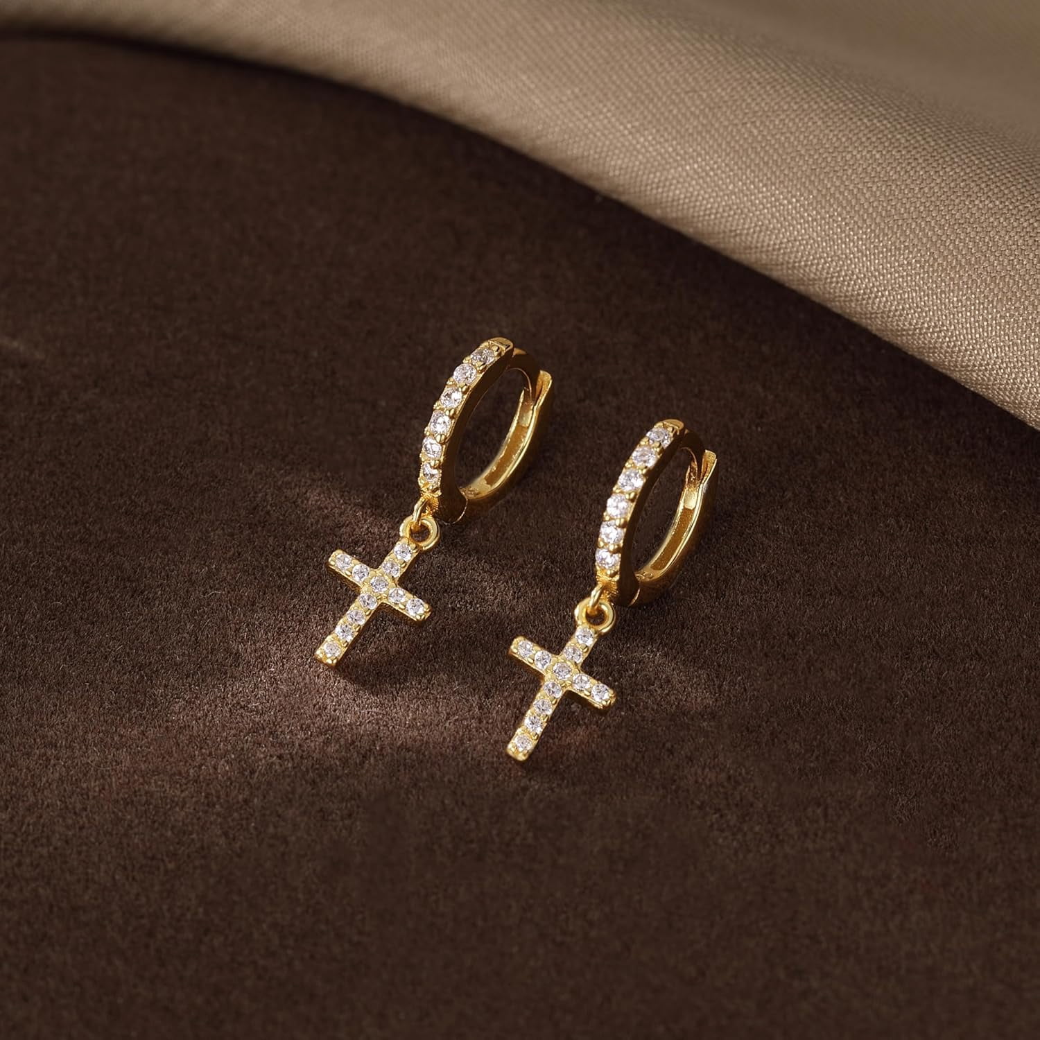 Solid 925 Sterling Silver Cross Hoop Earrings for Women Teens Small CZ Hoop Earrings Huggie Drop