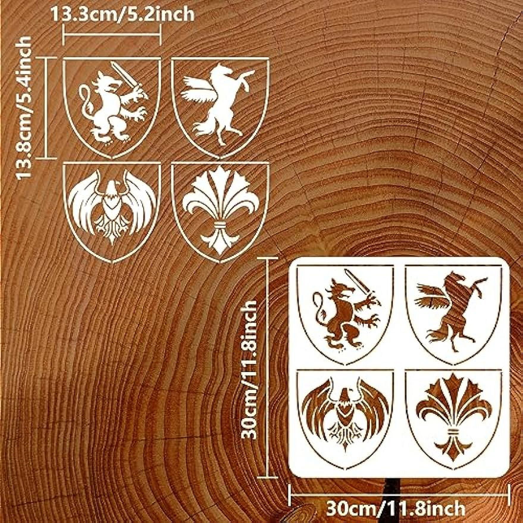 Heraldic Crest Coat of Arms Family Stencil 11.8x11.8inch Heraldic