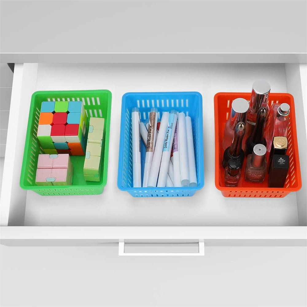 Tutuviw Classroom Storage Baskets Pencil Organizer Bins Plastic Book Baskets Small Plastic Organizer Basket Holder Tray Mesh Bins for Desk Drawer Home Office Organizing(4 Color)