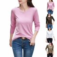 thumbnail image 1 of Chemises pour Femmes Habillées Décontractées, Chemises à Manches 3/4 pour Femmes, Tuniques à Manches Courtes Grande Taille pour Femmes, Hauts Unis pour Femmes 2024 Col Rond Couleur Unie Chemise de Base Manches Longues Intérieures Col Rond Haut/chemise, 1 of 8