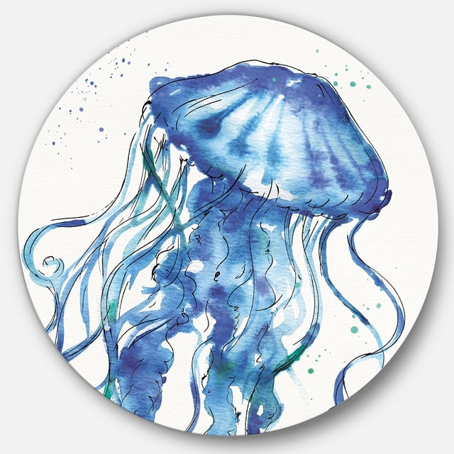 Designart 'Blue Deep Sea X' Nautical & Coastal Metal Circle Wall Art