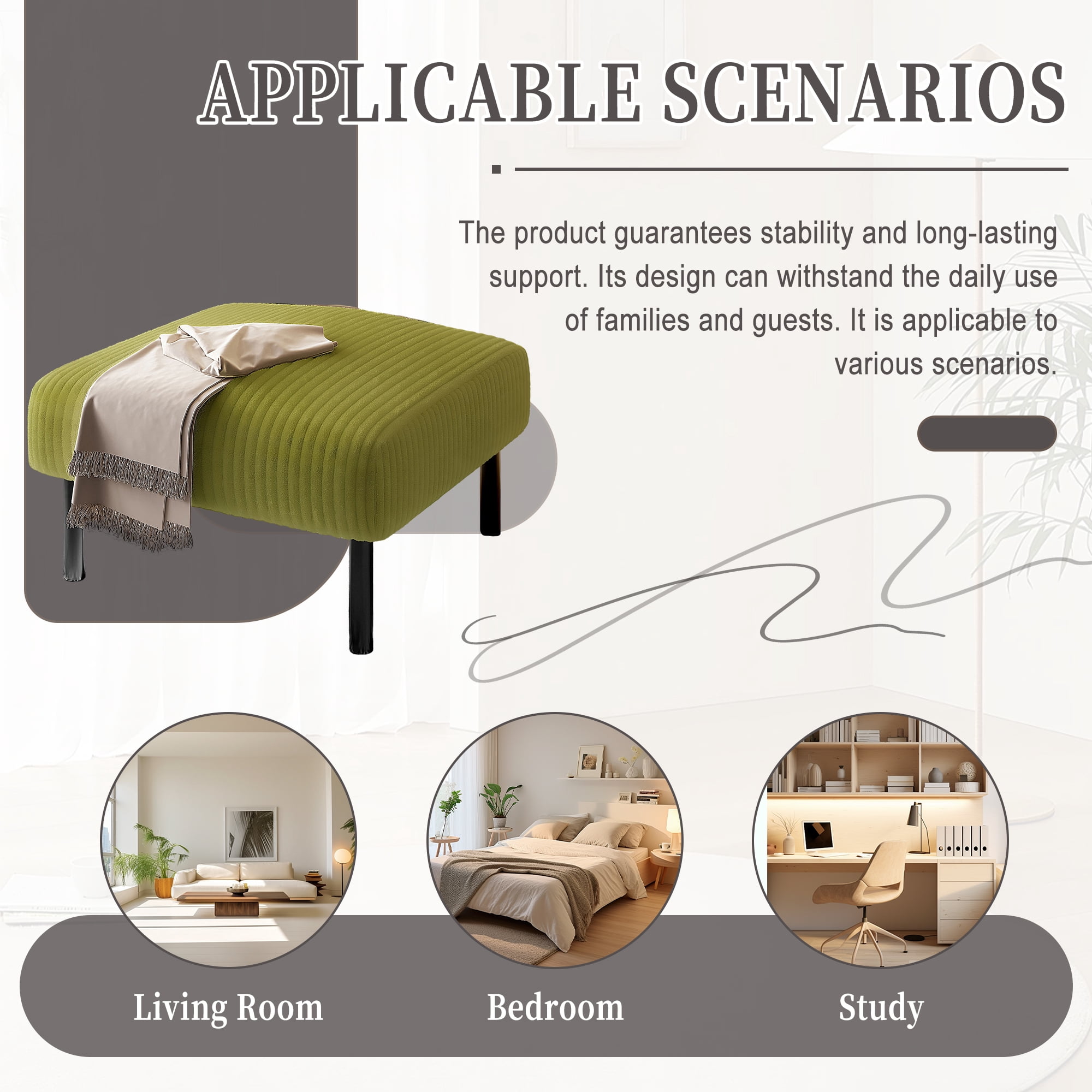 MOONMISS Corduroy Upholstered Mid-century Modern Square Wood Frame Ottoman with Soft Padded Seat-Olive Green