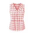 thumbnail image 4 of IUYRTFE Women's Sleeveless V Neck Gingham Plaid Tank Top 100% Linen Relaxed Fit Summer Casual Blouse, 4 of 6