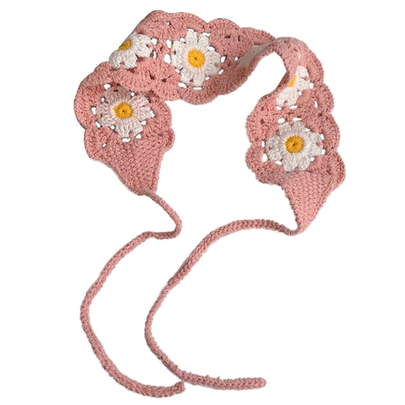 Floral Crochet Hair Bandana Headscarf Womens Hair Scarf Floral Knit Headband Vintage Head Kerchief for Girls