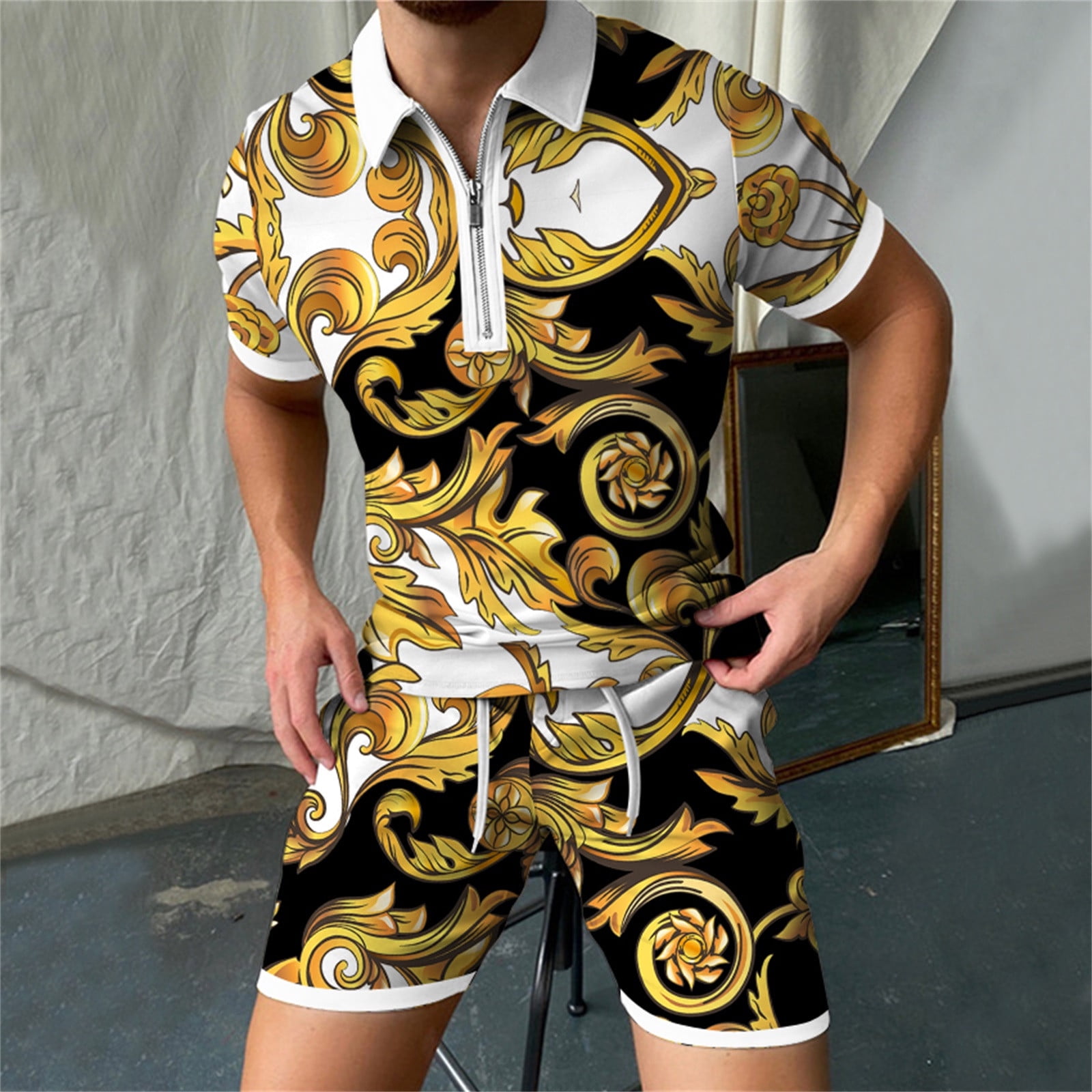 Men Fashion Casual Stripe 3D Print Polo Shirt , Men Oversize Sport Short  Sleeve Lapel Polo Shirt Tops , S-5XL .