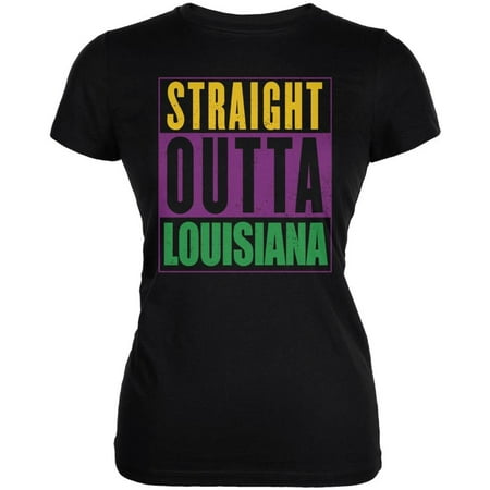 Mardi Gras Straight Outta Louisiana Black Juniors Soft T-Shirt