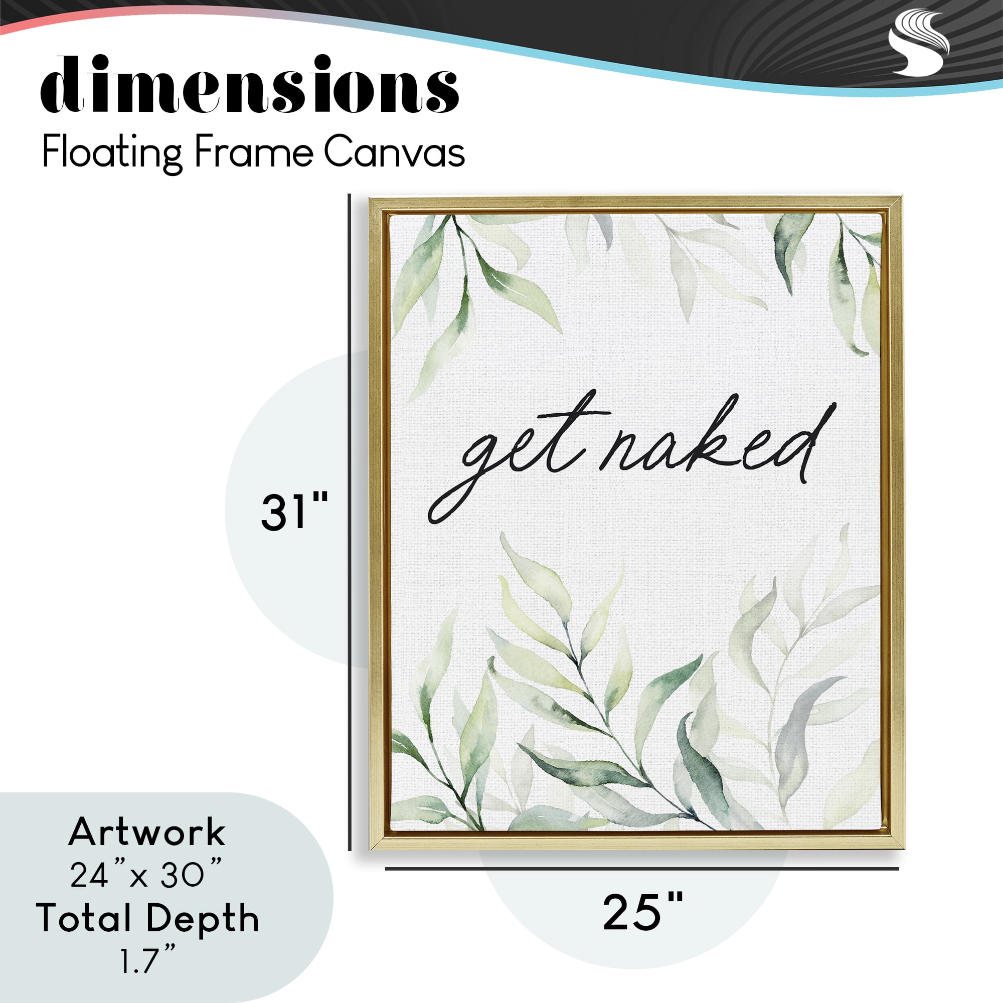 Get Naked Bathroom Herbs Gold Framed Floater Canvas Wall Art, design by Lettered and Lined