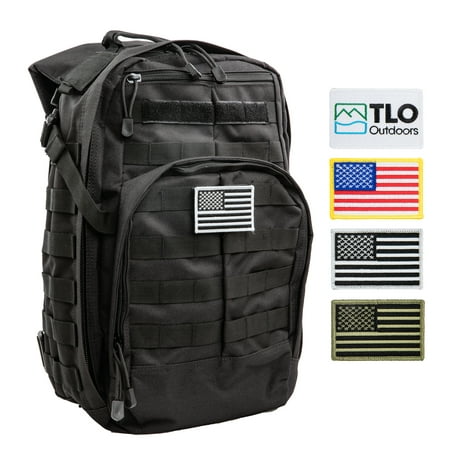 5.11 Rush 72 Backpack TLO Outdoors Tactical Rush Backpack - TacPack12 24L Storage Backpack with MOLLE System, Hydration Pocket, Plus Bonus Pack of Four SWAPPABLE Velcro Patches, Including 3 US Flags ()