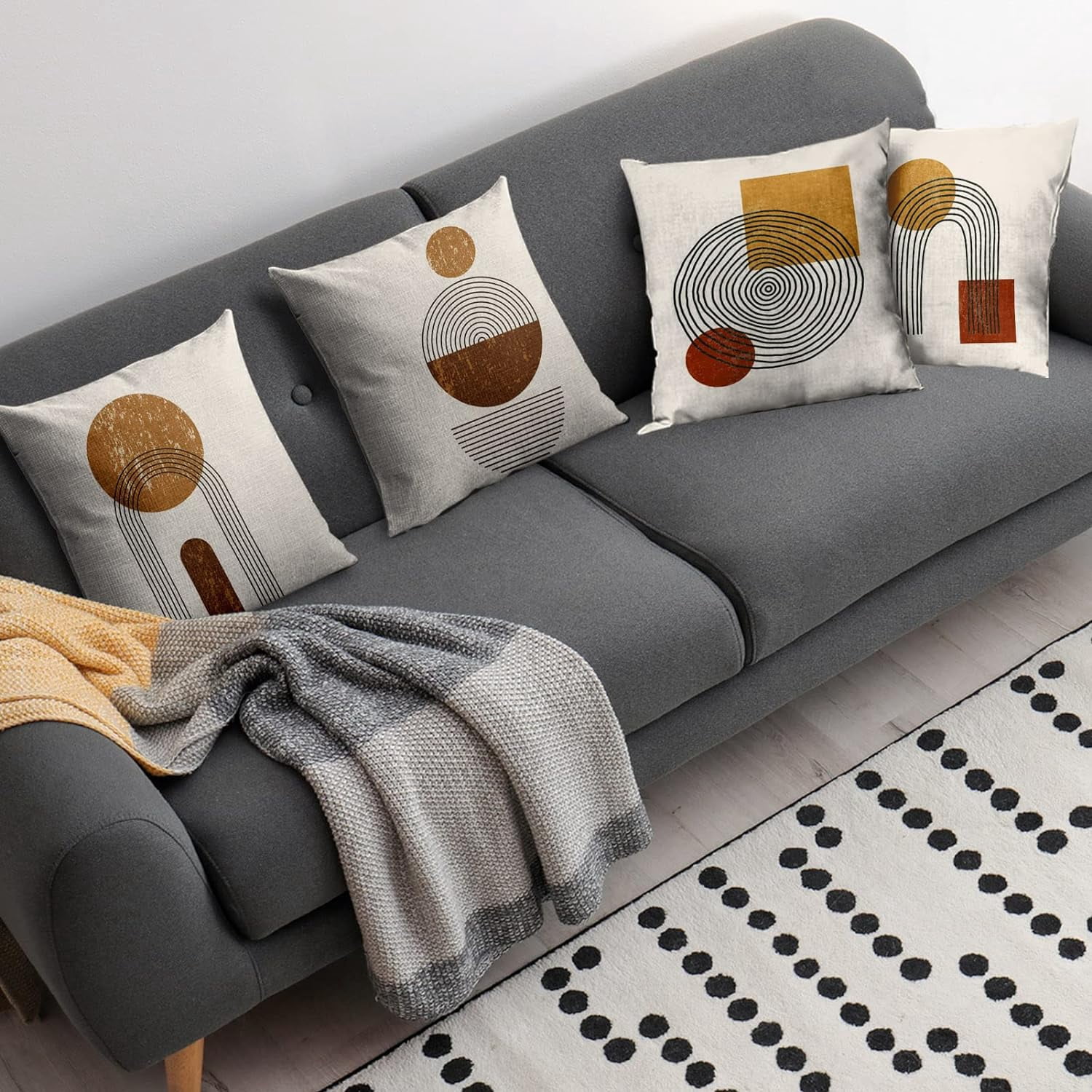 Throw Pillow Covers Home Decor Set of 4 Pillow Cases Decorative 18 x 18 Inches Outdoor Cushion Couch Sofa Pillowcases Contemporary Geometric Vintage Circle