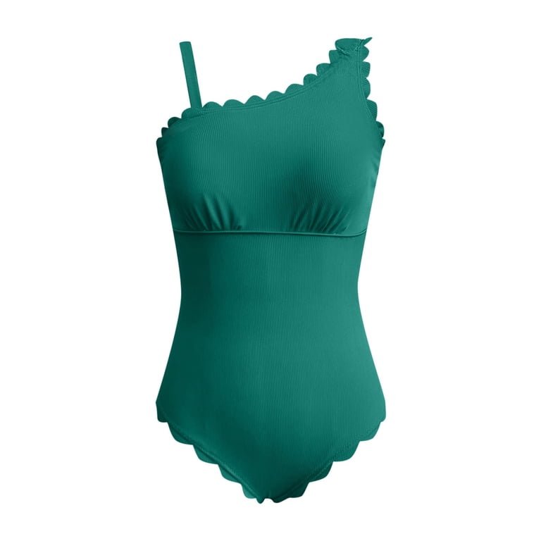 Women's One Shoulder Ribbed Scalloped Swimsuit - Cutout Back