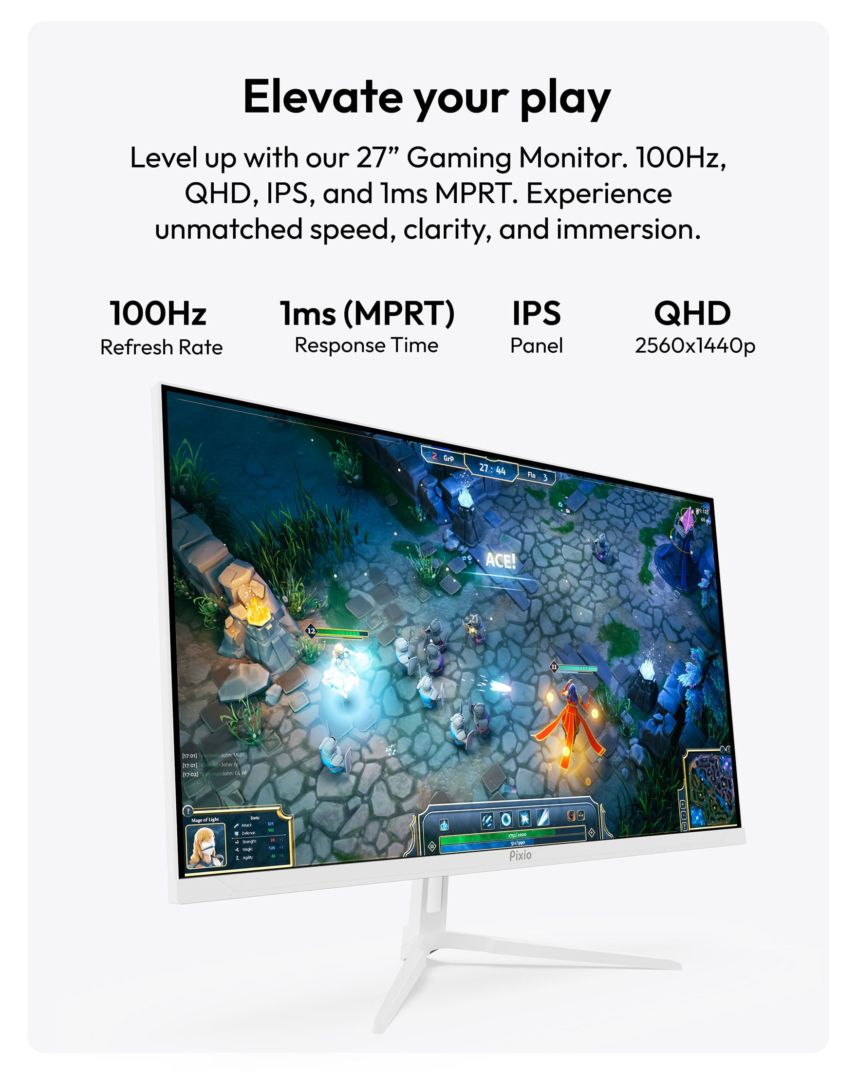 Pixio PX275 Wave White 27 inch 100Hz Refresh Rate QHD 1440p Resolution IPS Panel 1ms MPRT Response Time Gaming Monitor with Adaptive Sync