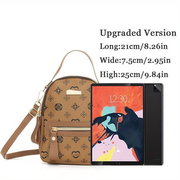 Mini Printed Backpack For Women, Faux Leather Purse With Adjustable Strap, Casual Zipper Shoulder Bag, Pink Bag