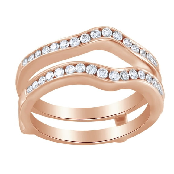 Round Cut White Natural Diamond Enhancer Guard Ring In 14K Solid Rose Gold (0.5 Ct)