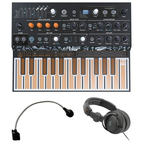 Arturia MicroFreak Vocoder Hybrid Analog/Digital Synthesizer with Advanced Digital Oscillators (Black) Bundle with Arturia MicroFreak Gooseneck Mic and Polsen Studio Monitor Headphones
