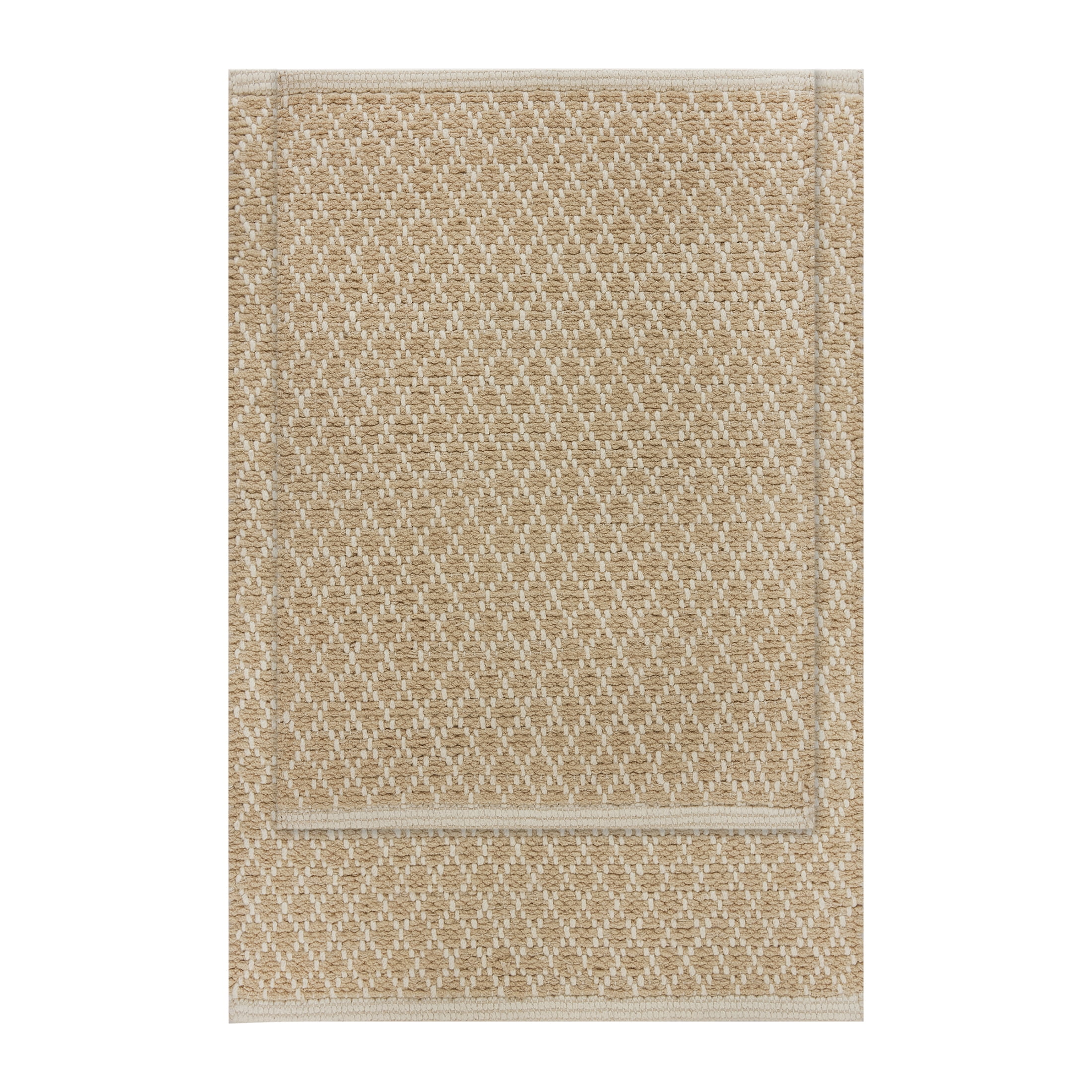 Better Homes & Gardens Cotton Diamond Bath Rug Set, Beige, 2 Piece, 17" x 24" & 20" x 30"