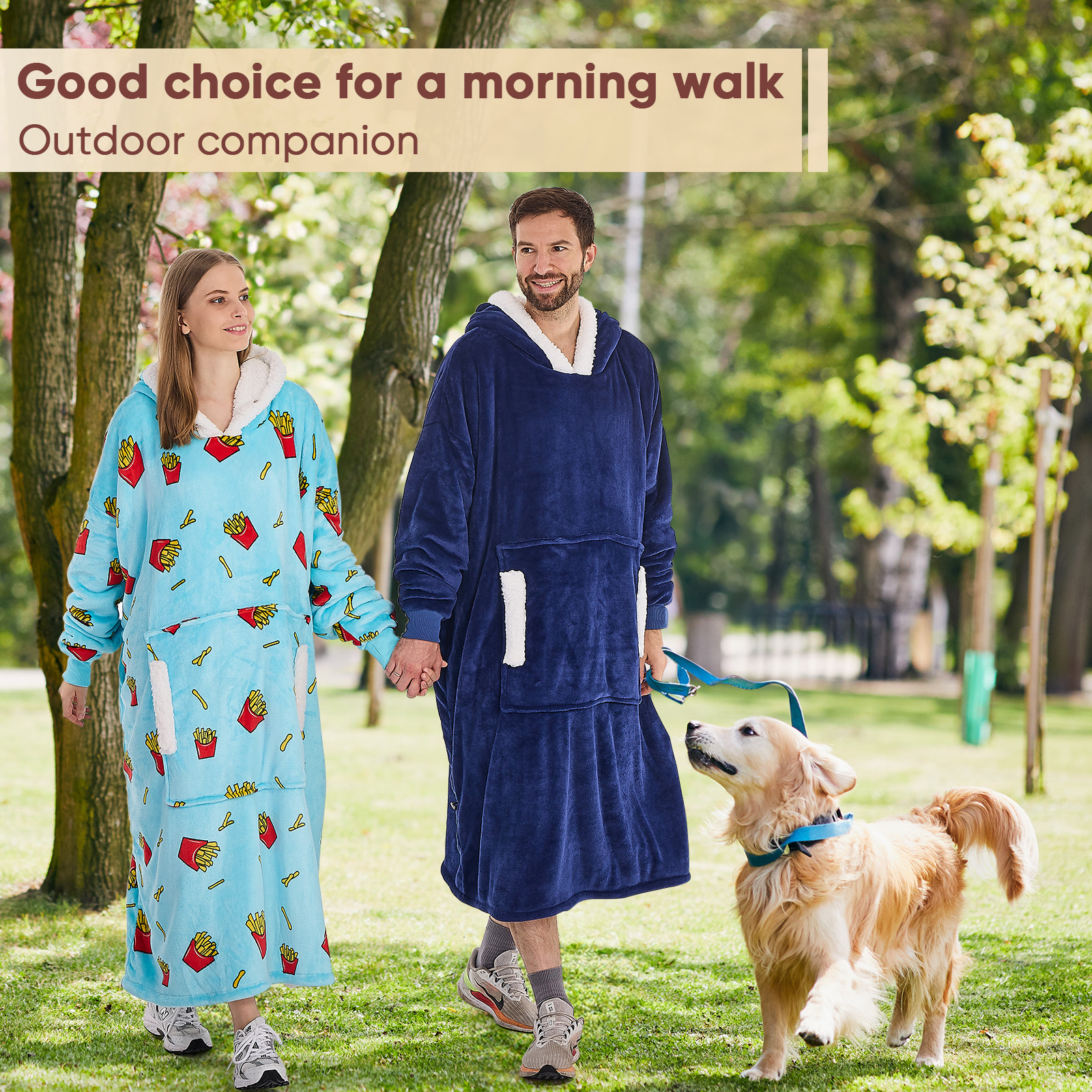 PMONPA Wearable Blanket Hoodie, Flannel Sherpa Fleece, Warm and Cozy Giant Sweatshirt for Adult, Woman and Man, One Size Fits All (Chips)