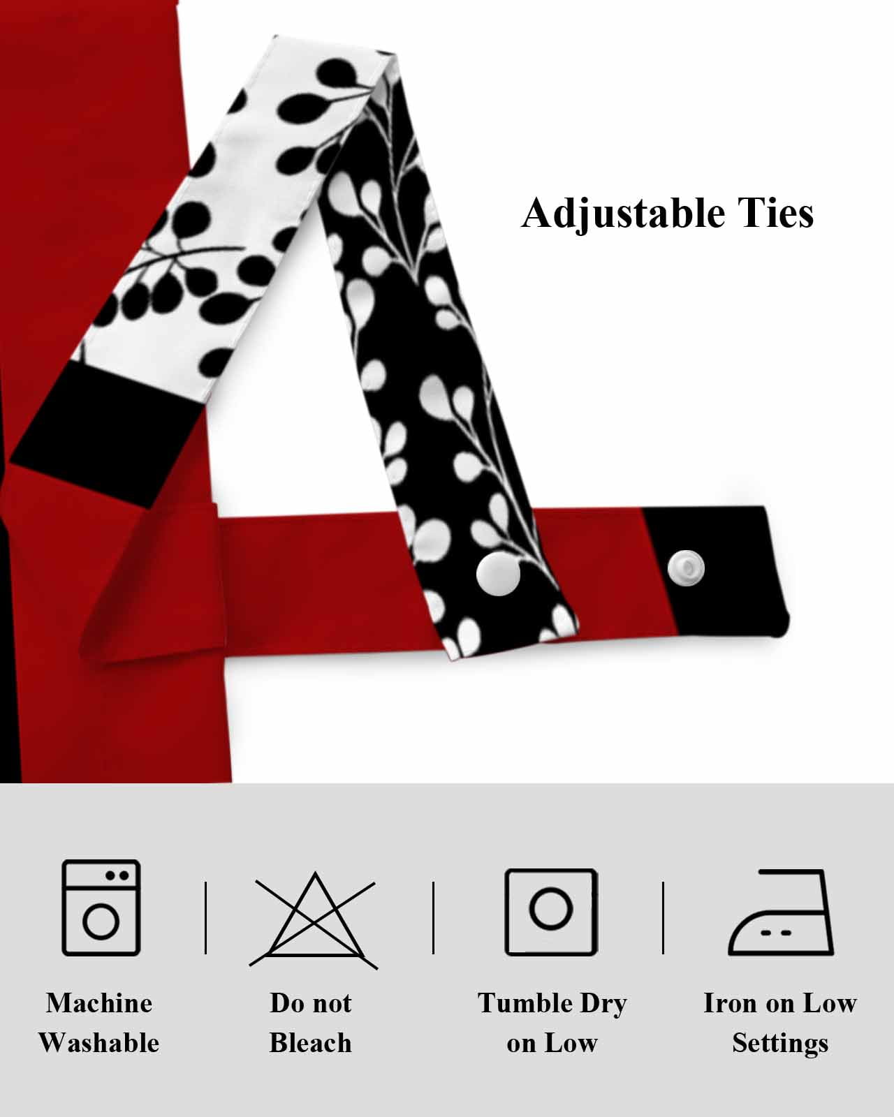 Abstract Red Tie Up Valances Curtain, Adjustable Kitchen Black Stripes Floral Plant Modern Vintage Valances for Windows Decor, Rod Pocket Short Curtains Set for Bedroom/Bathroom, 54"x18"