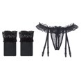 thumbnail image 1 of Tangas De Cuerda Pearl G Con Medias De Liguero Set Black + Silk Stockings Sunnimix Conjunto de medias de liguero de perla G, 1 of 8