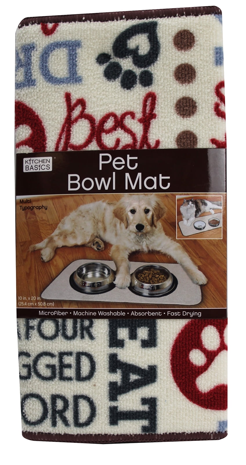 Kitchen Basics Microfiber Pet Bowl Feeding Mat Anti-Skid and Absorbent Typography Love 10 Inch x 20 Inch 