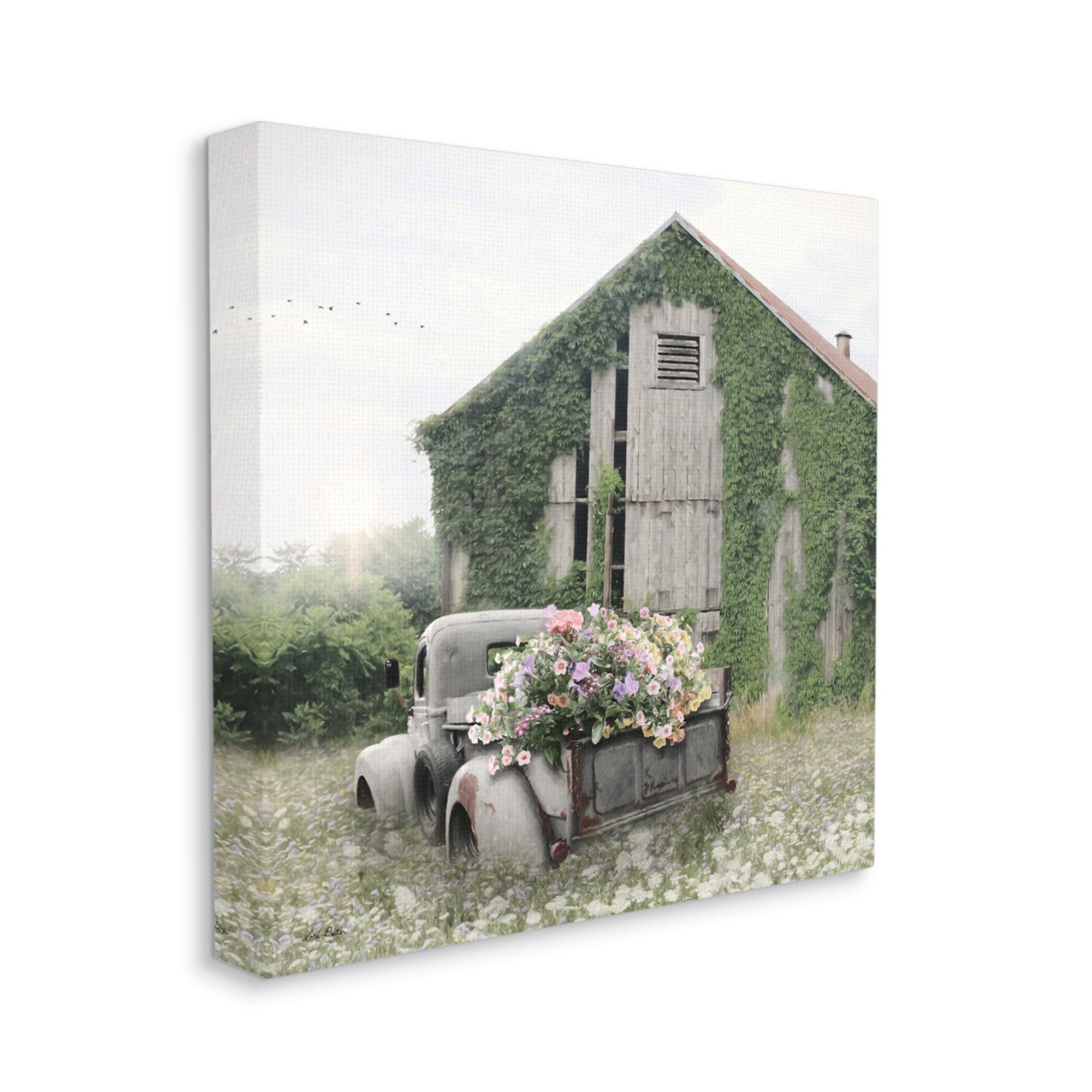 Stupell Industries Magical Farmhouse Barn Green Vine Botanicals Flower Field , 24 x 24, Design by Lori Deiter