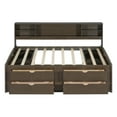 thumbnail image 4 of Full Size Daybed with 2 Bedside Cabinets, Wood Sofa Bed Frame with Upper Shelves and 4 Drawers, Captain Platform Bed for Bedroom, Living Room, Easy Assembly, Antique Brown, 4 of 9