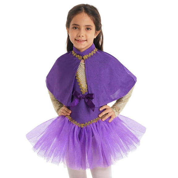 zdhoor Kids Girls Halloween Circus Trapeze Costume Sequins Ballet Dance Tutu Leotard Dress Purple 4T