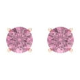 thumbnail image 3 of 2 Ct Round Cut Studs Pink Crystal 18K Rose Solid Gold Everyday Dainty Earrings Screw Back, 3 of 7