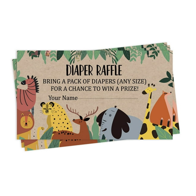 Inkdotpot 30Jungle Animals Baby ShowerRustic Diaper Raffle Ticket Lottery Insert Cards Supplies Games For Baby Shower Party Bring A Pack Of Diapers To Win Favors Gifts And Prizes