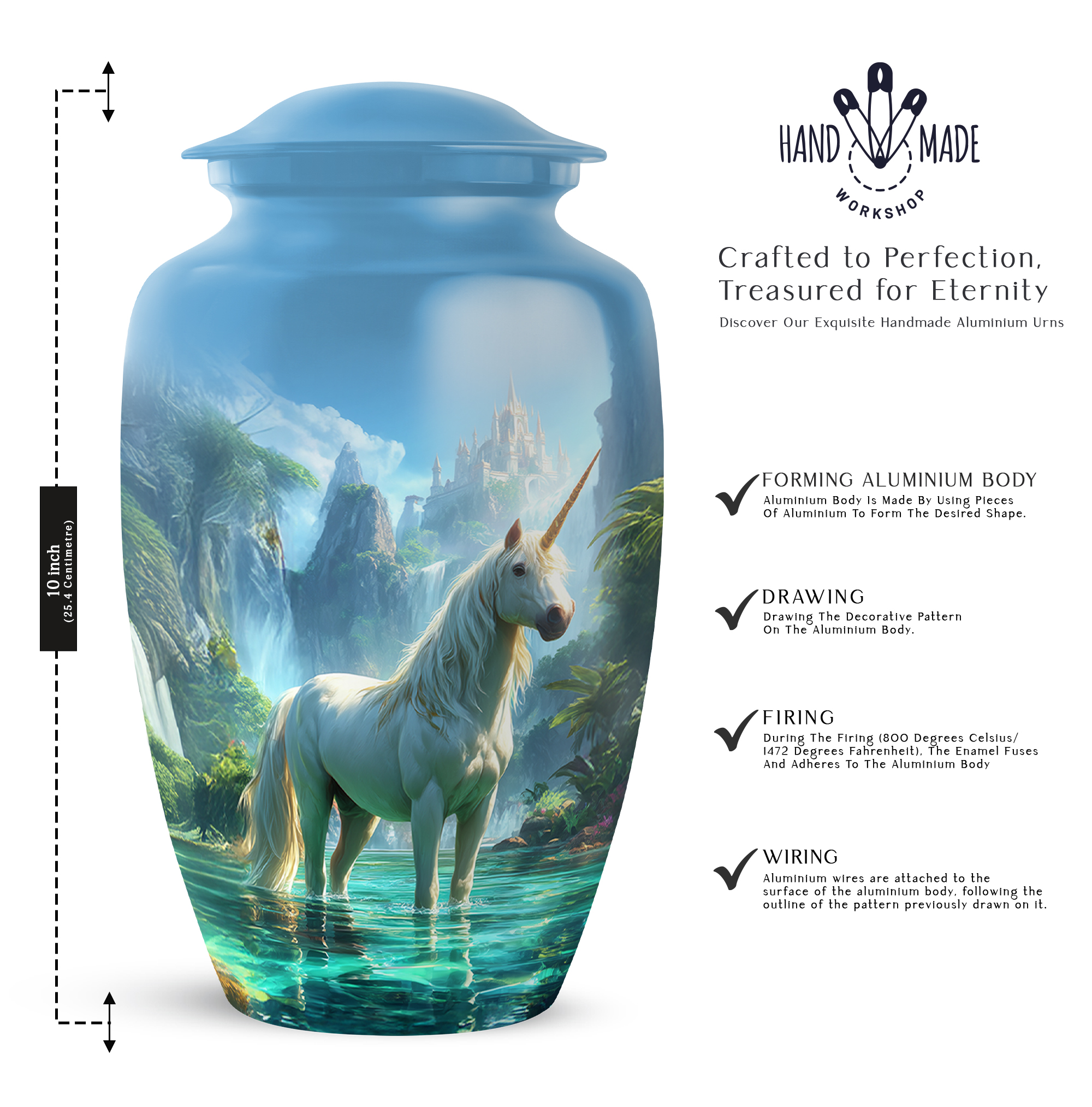 Unicorn Cremation Urn For Mom, Blue Urn For Adult Male, Cloud Large Decorative Urns For Ashes For Women 10-inch, Funeral Burial Urns For Human Ashes Adult Man