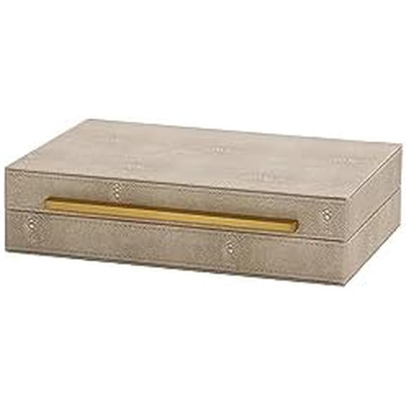 Ivory Shagreen Decorative Box For Keepsake And Memory, Faux Leather Storage Box Jewelry Organizer Wooden Home Organizer Box For Accessory With Brushed Gold Handle (Ivory)