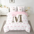 thumbnail image 2 of Castle Fairy Boys Girls Letter Monogrammed M Bedding Comforter Set 7 Pieces,Kawaii Pink Bow Full Bedding Set Lightweight,Animal Leopard Print Fitted Sheet Flat Sheet,Breathable Home Decor,Reversible, 2 of 8