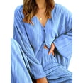 thumbnail image 2 of Caoirhny Women Spring Pants Outfits Solid Color Turn-Down Collar Long Sleeve Loose Shirts Elastic Waist Wide-Leg Long Pants 2 Pieces Set, 2 of 7